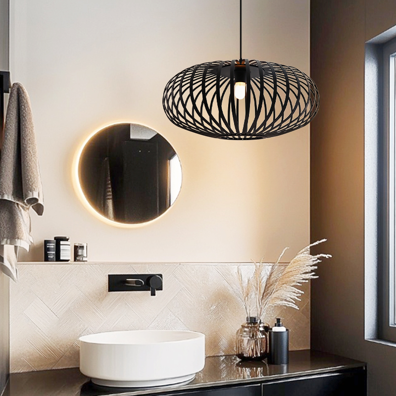 Lampada a sospensione da bagno nera industriale, Lieve, IP44