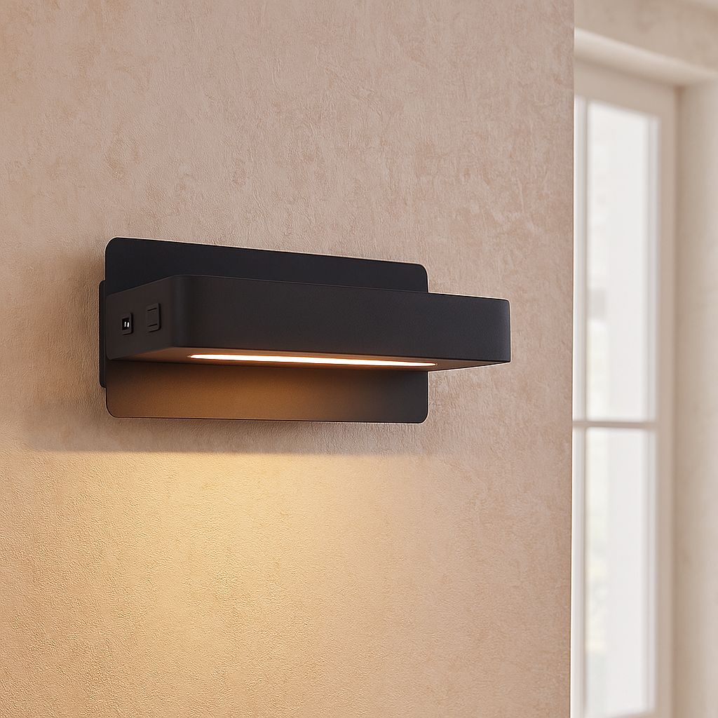 Applique da parete nera moderna, Gregor, 10W, 3000K LED, con interruttore