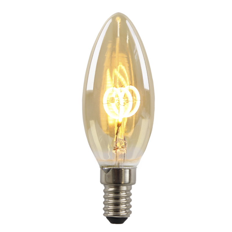 Olucia lampadina a candela LED E14 regolabile Tuelo, ambra, 2W, 2200K