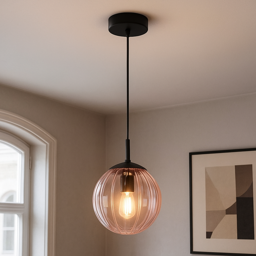 Lampada a sospensione rosa retrò, Rifka