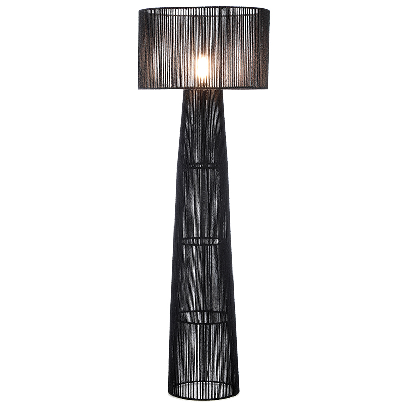 Lampada da terra nera rustica, Sanny, con interruttore