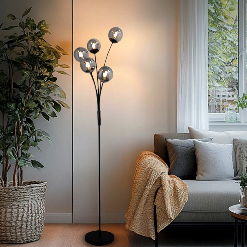 Lampada da terra grigia design, Stacy, con interruttore