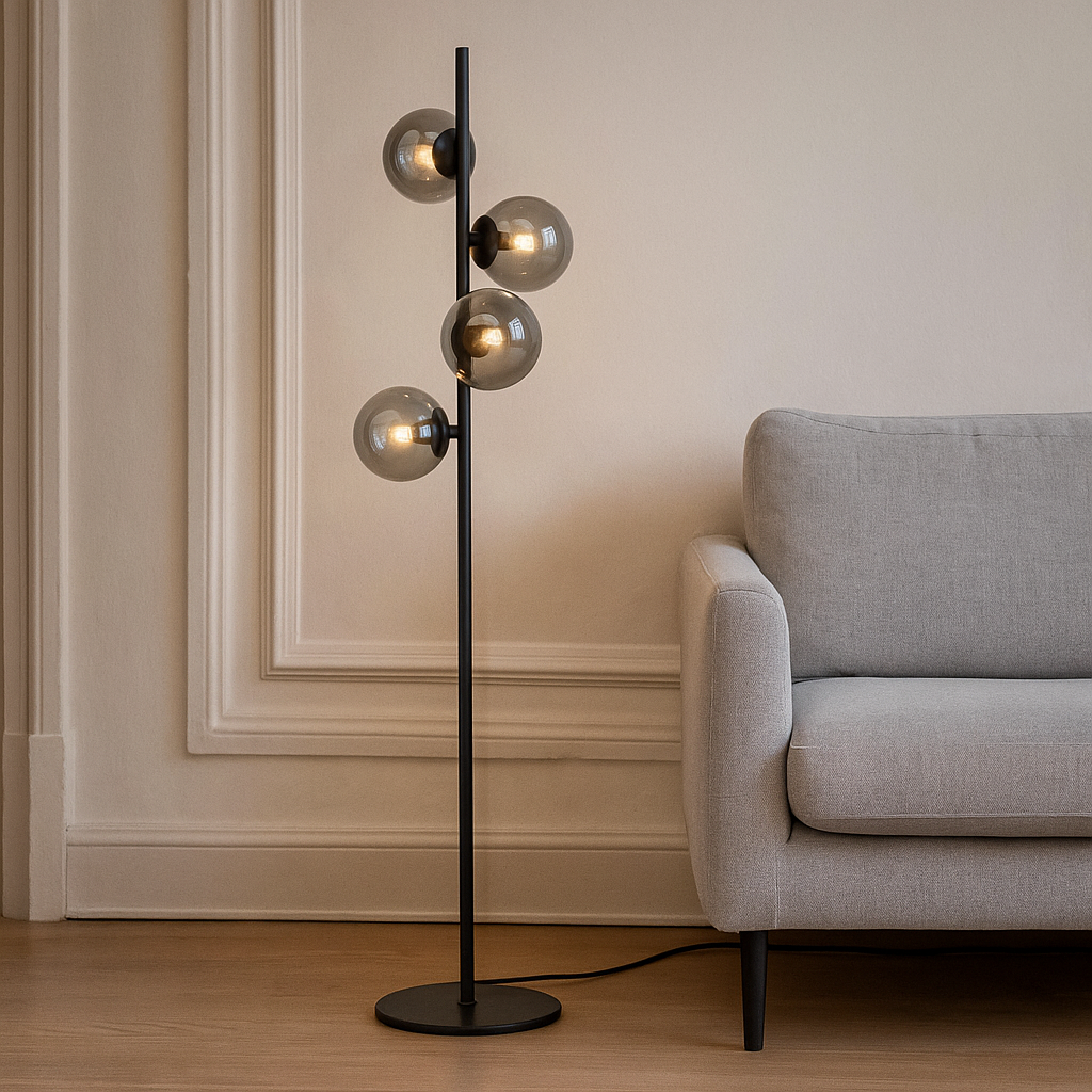 Lampada da terra grigia design, Remo, con interruttore