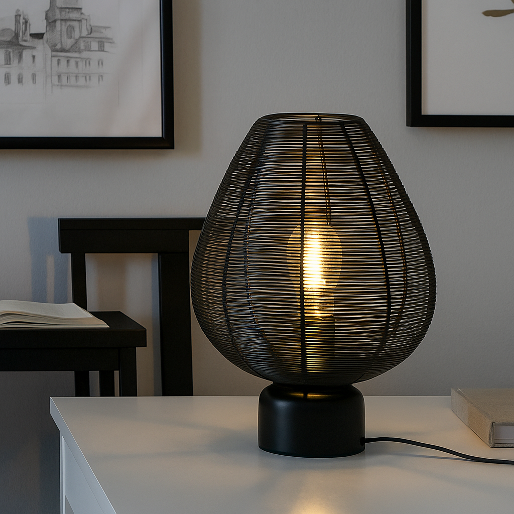 Lampada da tavolo nera moderna, Lesly, con interruttore