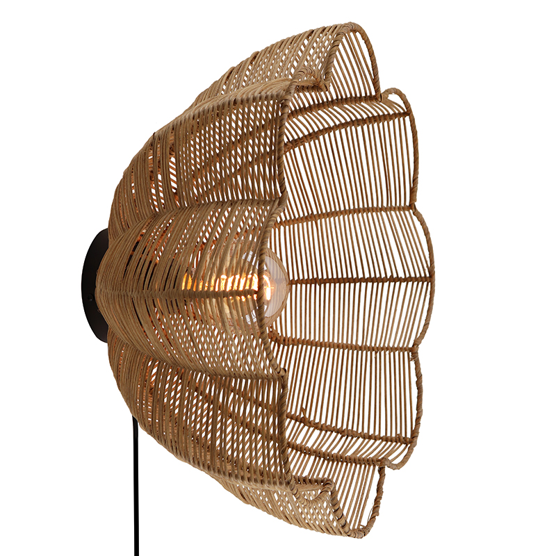 Applique da parete in rattan marrone, Heather, con interruttore