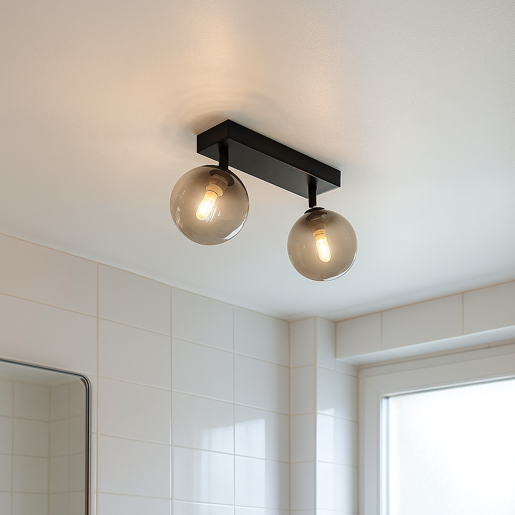 Lampada da soffitto da bagno nera moderna, Amer, IP44