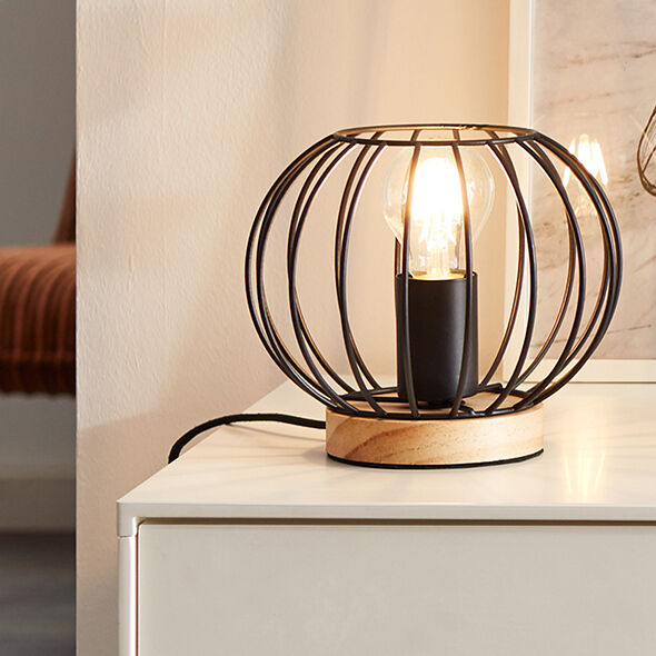 Lampada da tavolo in legno nera, Donato, con interruttore