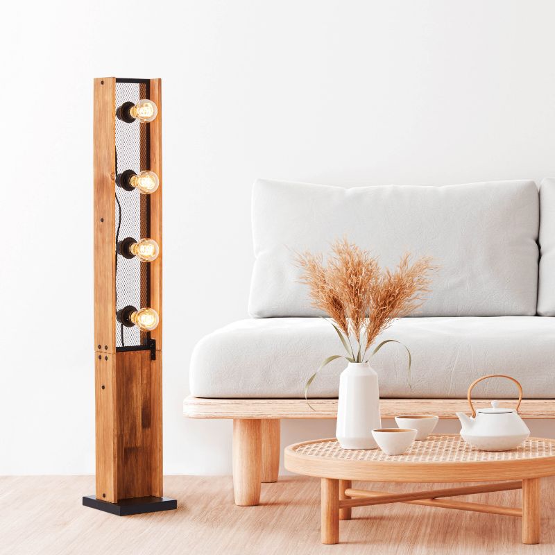 Lampada da terra in legno marrone, Rasha, con interruttore