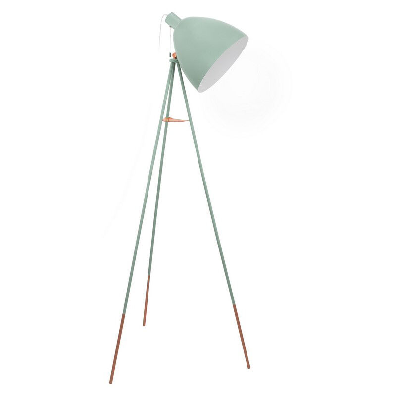 Lampada da terra treppiede verde metallo, Jezebel, con interruttore a strappo