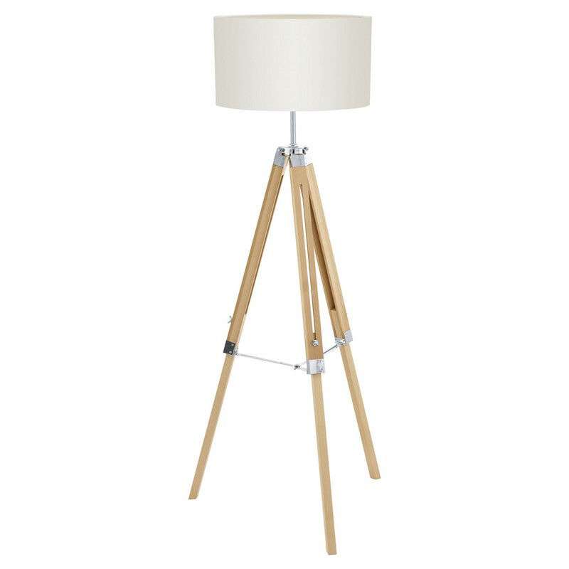 Lampada da terra treppiede bianca in legno, Joana, con interruttore