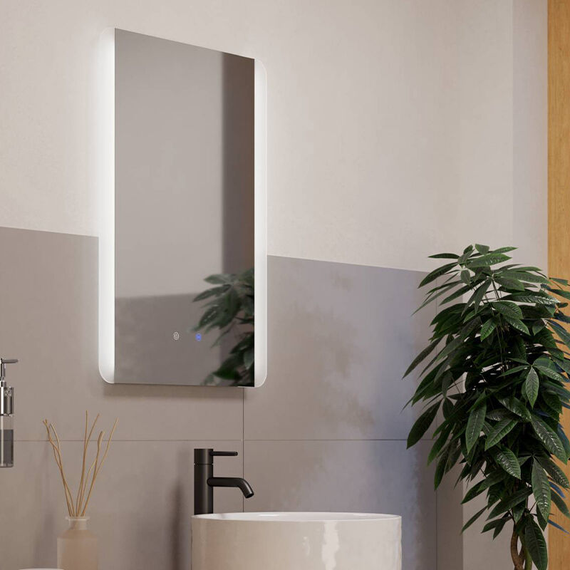 Specchio con luci grigio in vetro, Bibi, 7,1W, bianco regolabile tra caldo e freddo LED, IP44, con interruttore