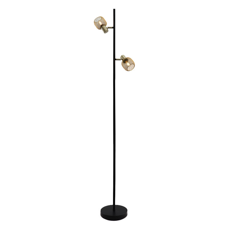 Lampada da terra dorata industriale, Emado, con interruttore