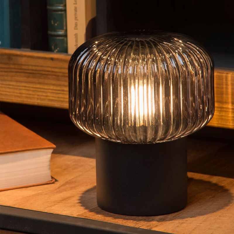 Lampada da tavolo retrò grigia, Jany, con interruttore