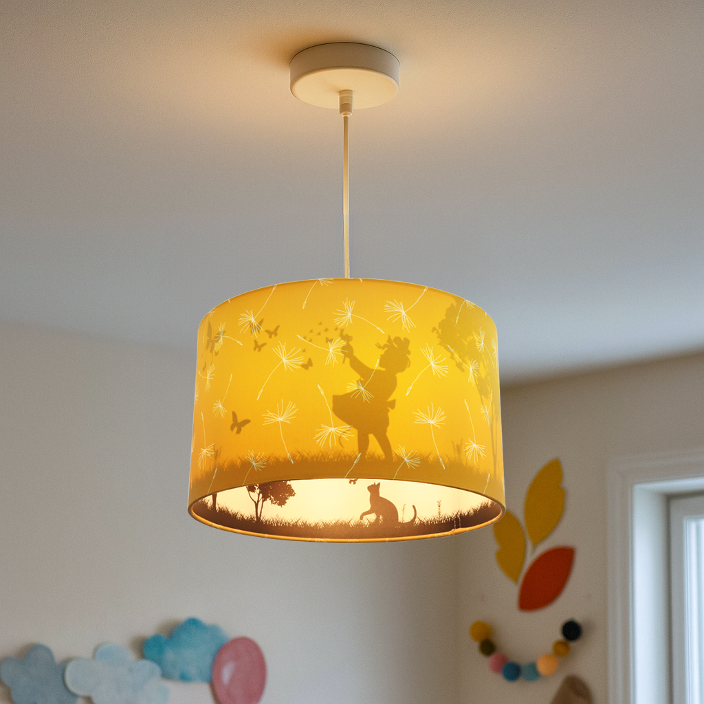 Lampada a sospensione per bambini gialla in tessuto, Butterfly