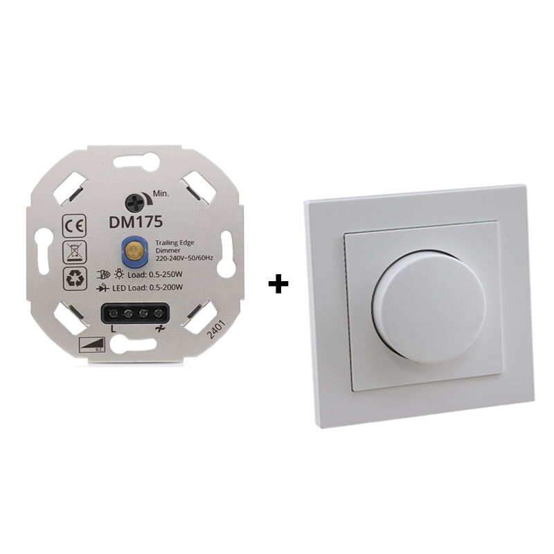 Dimmer LED, 0,5 - 200W, con cornice di copertura bianca e piastra centrale