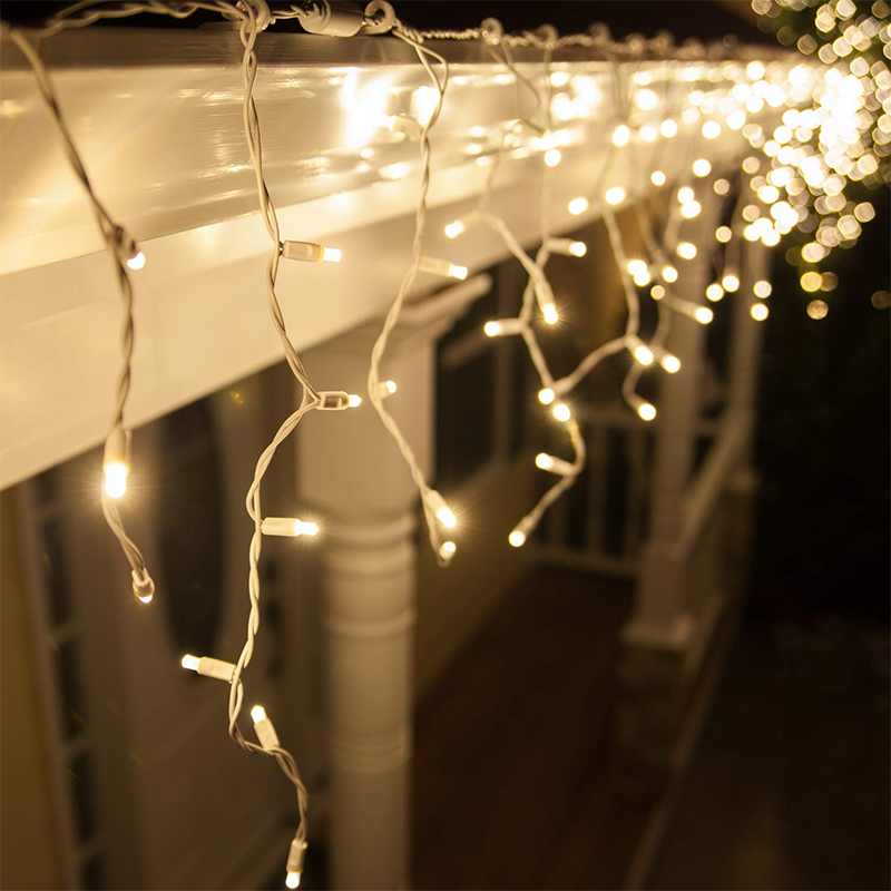 Illuminazione ghiacciolo collegabile da 10 m, cavo bianco, IP67, altezza 50 cm - Bianco caldo