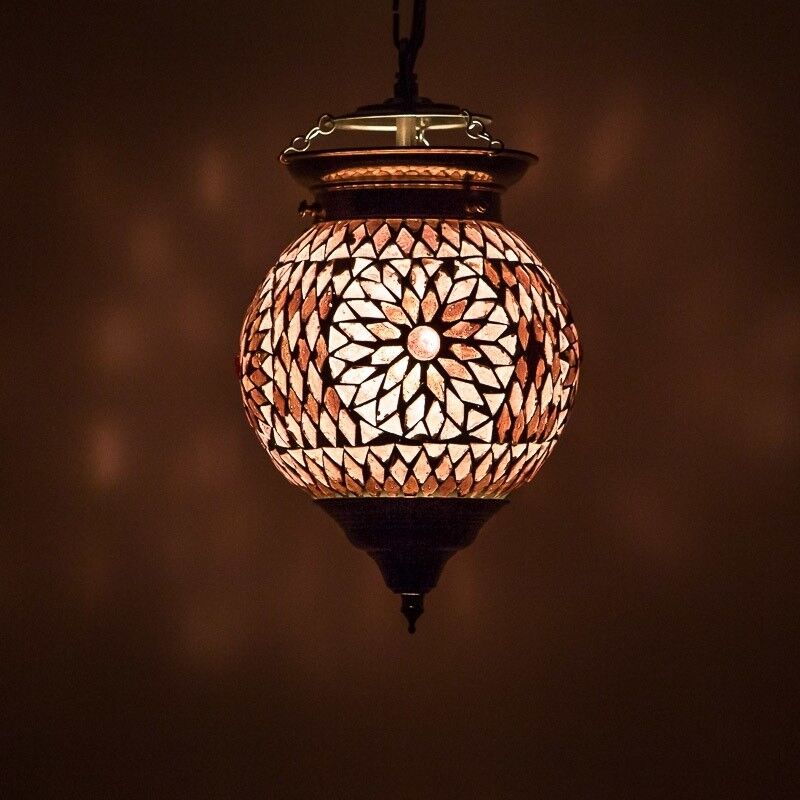 Lampada a sospensione orientale viola in mosaico, Nisrin