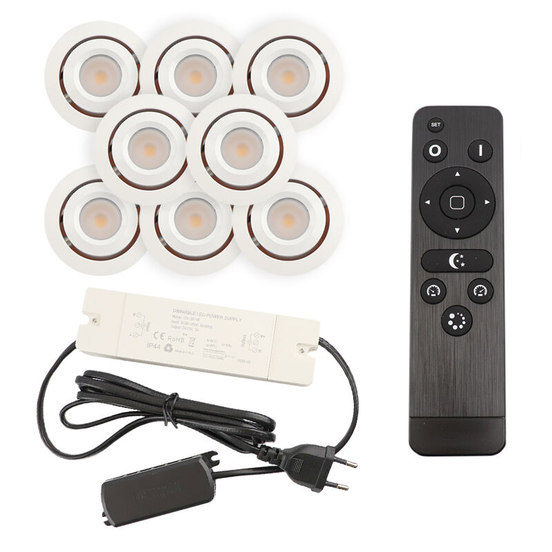8 faretti da incasso orientabili per veranda Rona, IP44, con set di connessione e telecomando, bianco