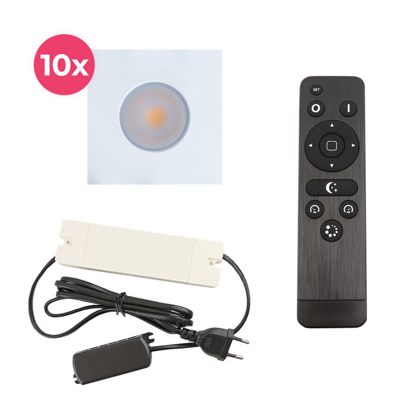 10 faretti da incasso bianchi quadrati per veranda Dico, IP65, con set di connessione e telecomando