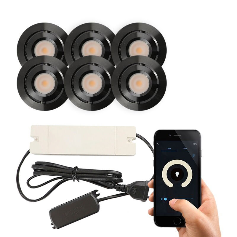 6 faretti da incasso smart orientabili per veranda Rona, IP44, con set di connessione, nero