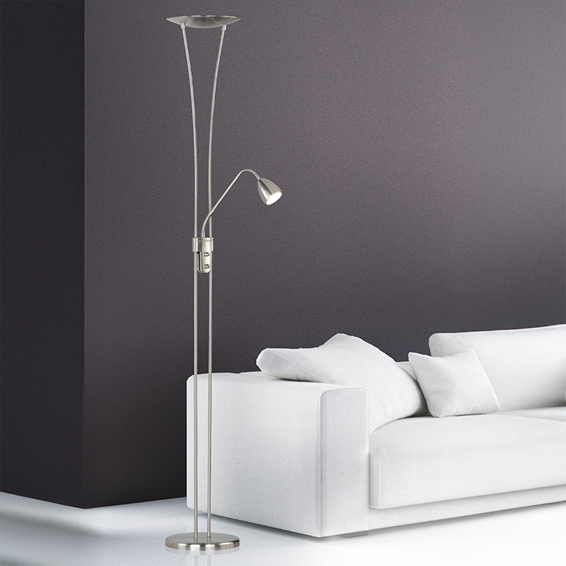 Lampada da terra classica in nichel, Stijn, 20W, 3000K LED, con interruttore