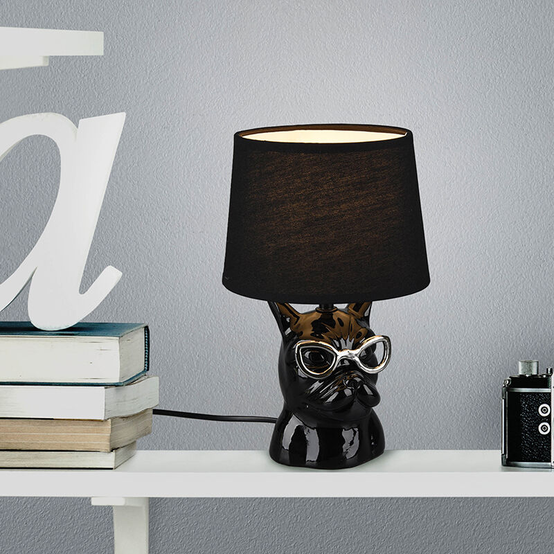 Lampada da tavolo per bambini in ceramica nera, Magda, con interruttore