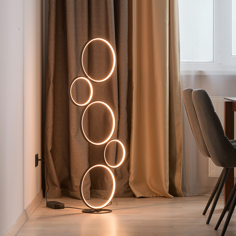 Lampada da terra moderna nera, Robon, 36W, 3000K LED, con interruttore