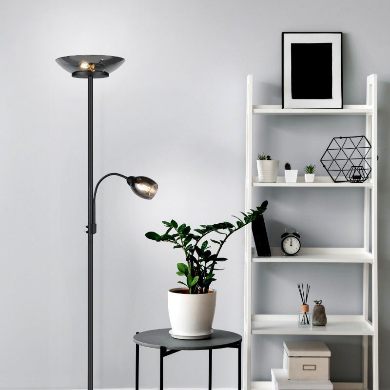 Lampada da terra moderna nera, Larry, con interruttore