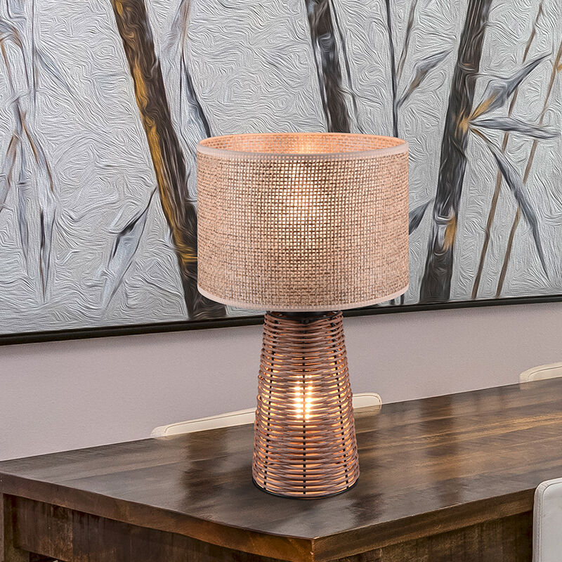 Lampada da tavolo in rattan marrone, Fadila, con interruttore