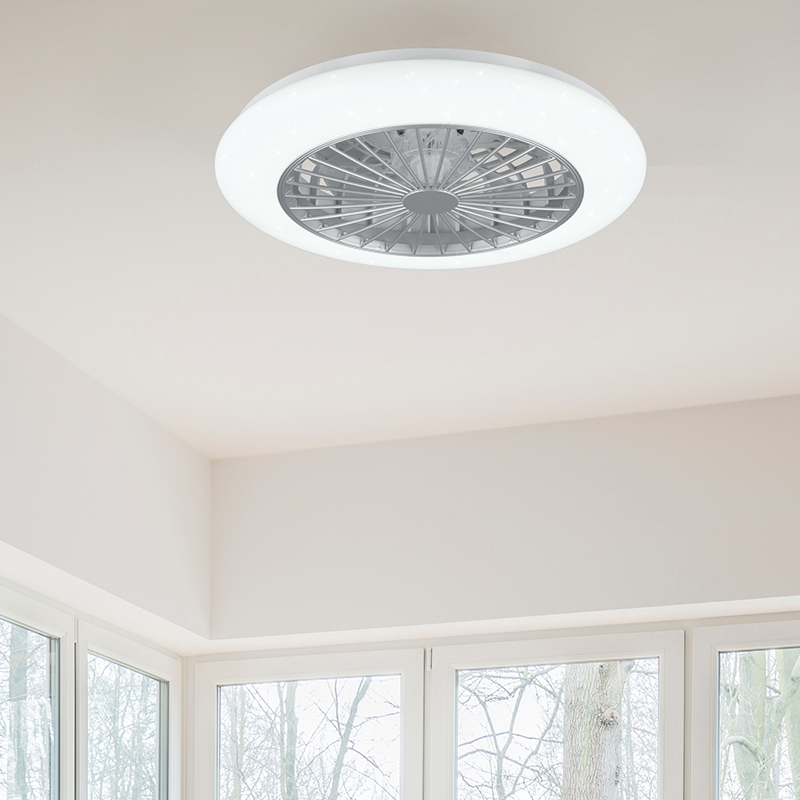 Ventilatore da soffitto moderno grigio, Damyan, 30W, RGBW LED, con telecomando