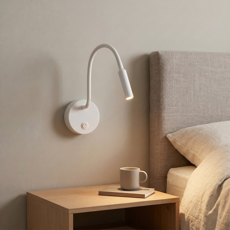 Lampada per camera da letto bianca moderna, Fiona, con interruttore Lampada per camera da letto bianca moderna, Fiona, con interruttore