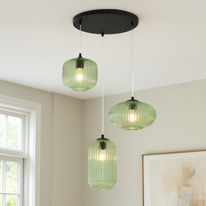 Lampada a sospensione verde retrò, Charlois Lampada a sospensione verde retrò, Charlois