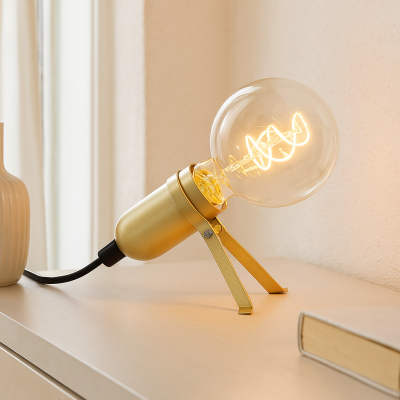 Lampada da tavolo dorata metallo, Gidon, con interruttore