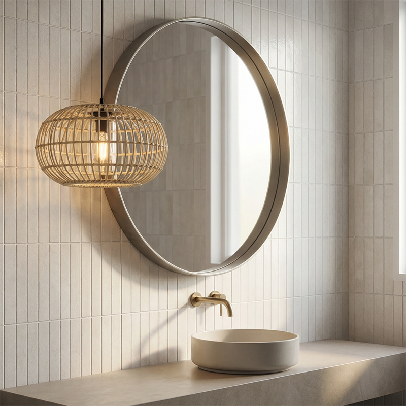 Lampada a sospensione per bagno in rattan marrone, Emilio, IP44