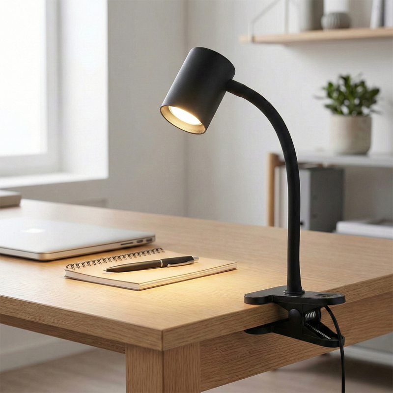 Faretto con pinza nero moderno, Elena, con interruttore Faretto con pinza nero moderno, Elena, con interruttore