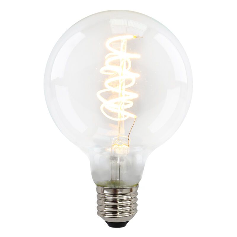 Lampadina LED Olucia E27 dimmerabile, Tuelo, G95, 4w, vetro trasparente, 2700k