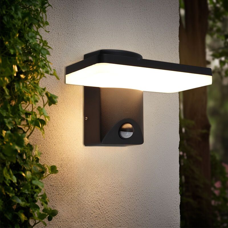Applique da esterno con sensore di movimento nera moderna, Loris, 12W, 2700K LED, IP44