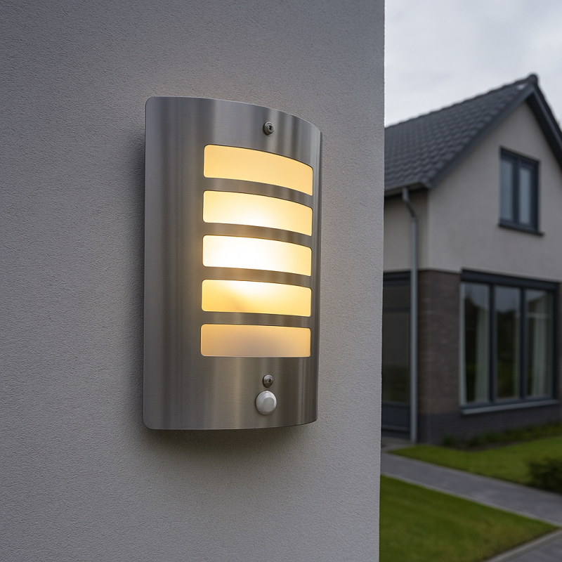 Applique da esterno con sensore di movimento argenta moderna, Manuel, IP44 Applique da esterno con sensore di movimento argenta moderna, Manuel, IP44