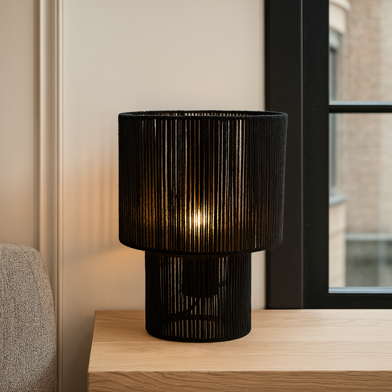 Lampada da tavolo nera rustica, Sanny, con interruttore