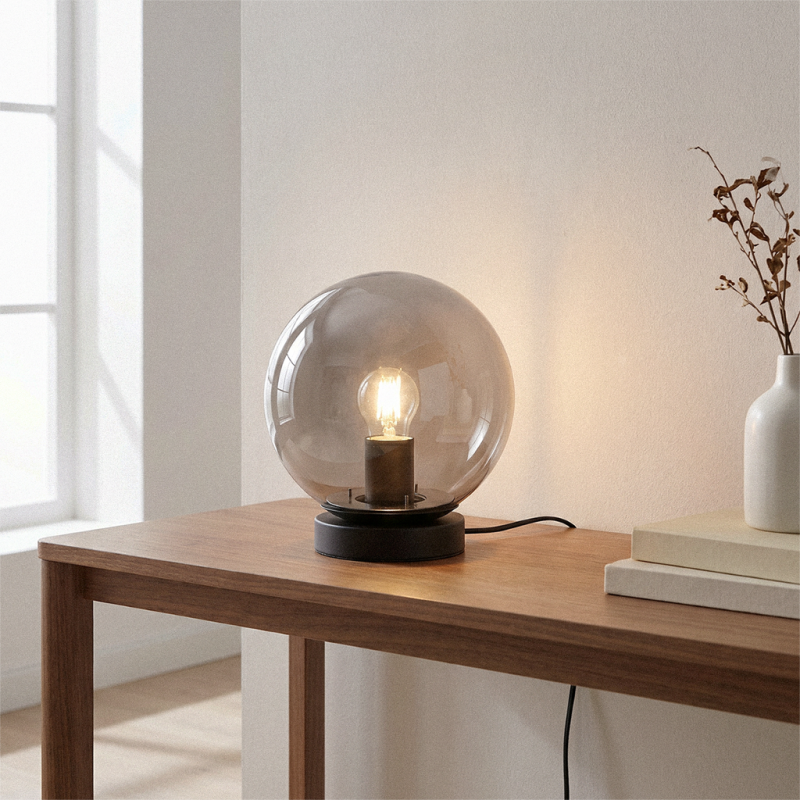 Lampada da tavolo grigia moderna, Dolf, con interruttore Lampada da tavolo grigia moderna, Dolf, con interruttore
