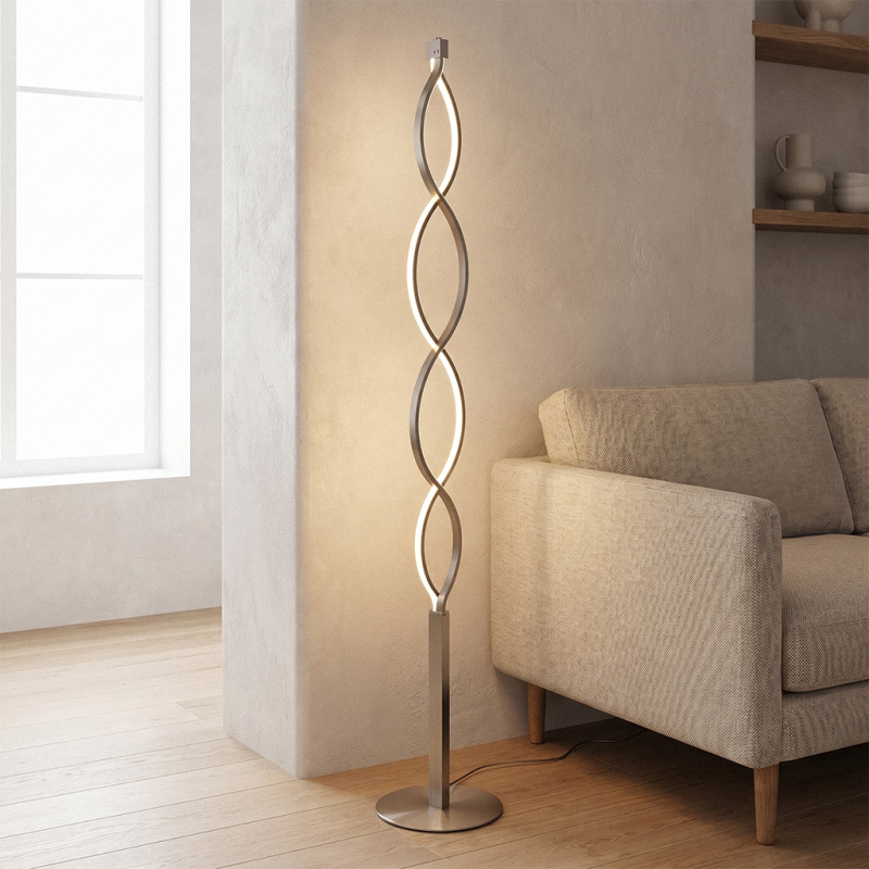 Lampada da terra argenta design, Kuno, 36W, 3000K LED, dimmer in 3 fasi Lampada da terra argenta design, Kuno, 36W, 3000K LED, dimmer in 3 fasi