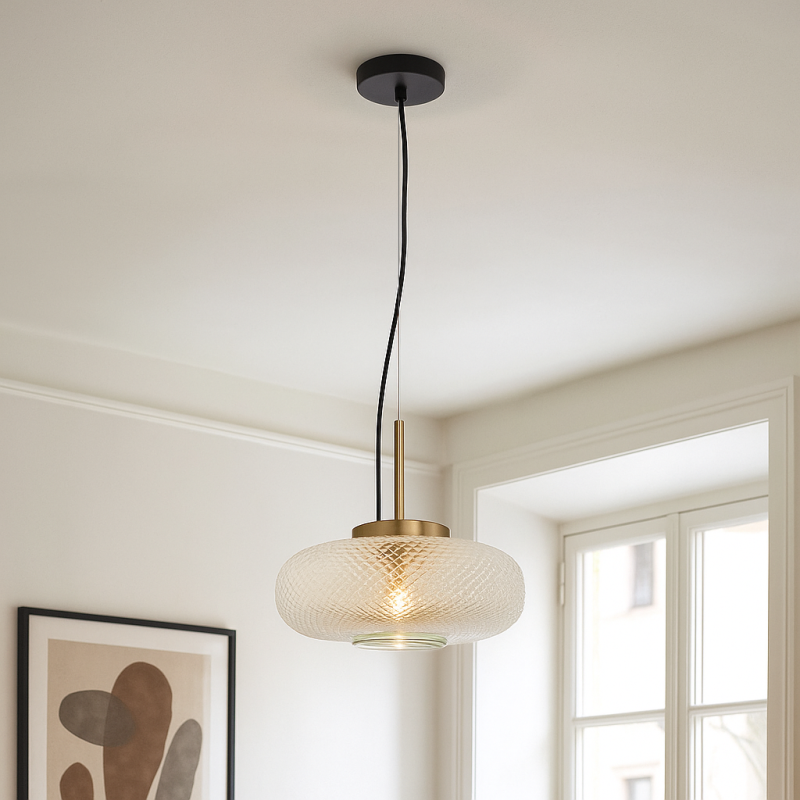 Lampada a sospensione trasparente retrò, Johnson Lampada a sospensione trasparente retrò, Johnson