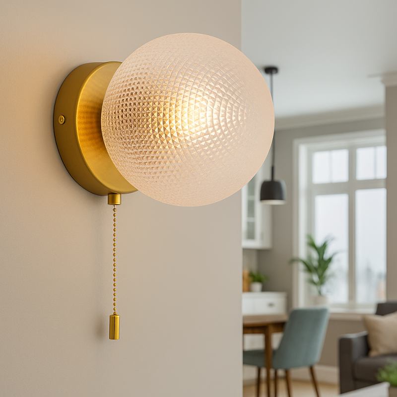 Applique da parete trasparente retrò, Johnson, con interruttore a strappo Applique da parete trasparente retrò, Johnson, con interruttore a strappo