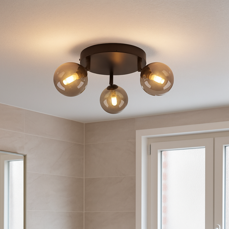 Lampada da soffitto da bagno nera moderna, Amer, IP44