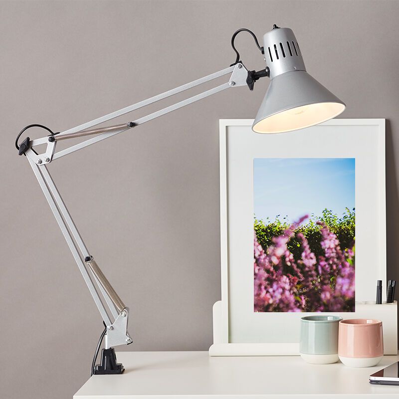 Faretto con pinza grigio metallo, Katharina, con interruttore