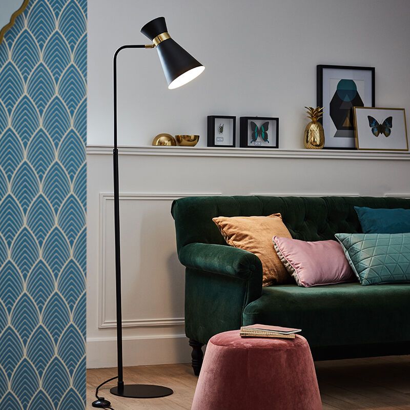 Lampada da terra dorata moderna, Albane, con interruttore