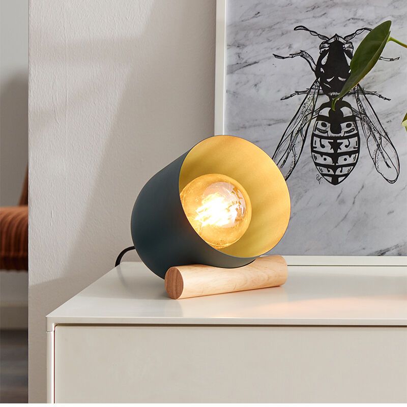 Lampada da tavolo in legno blu, Riaz, con interruttore Lampada da tavolo in legno blu, Riaz, con interruttore