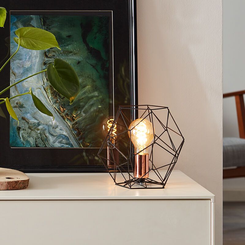 Lampada da tavolo in rame industriale, Noelle, con interruttore