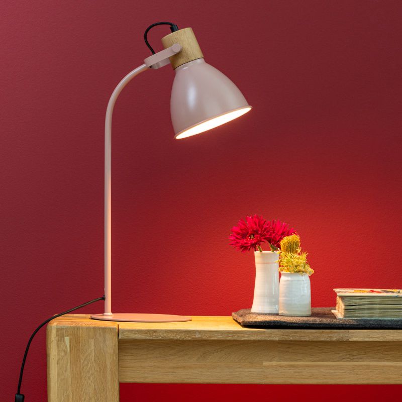 Lampada da tavolo rosa rustica, Thalina, con interruttore