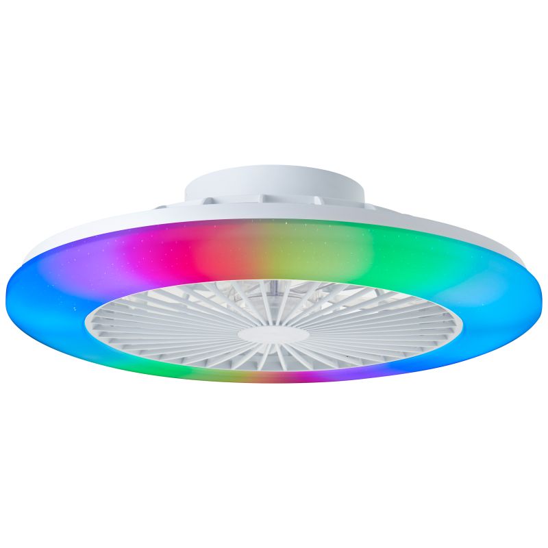 Ventilatore da soffitto bianco moderno, Sofieke, 40W, RGBW LED, con telecomando